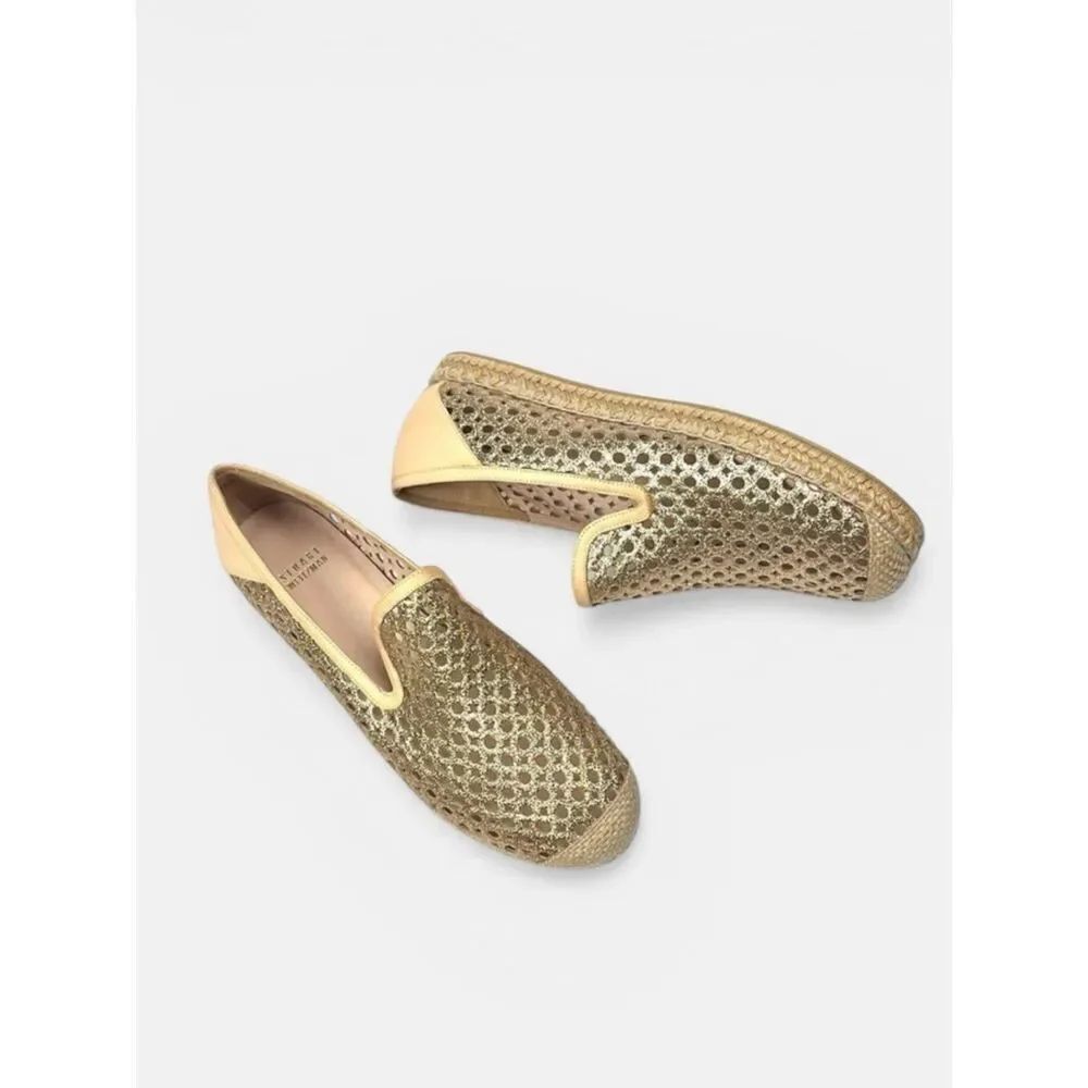 NWOB Stuart Weitzman County Glitter Espadrille Flat Sand Gold US 10